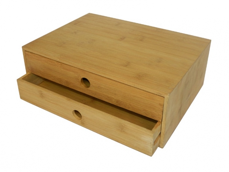 Custom-made Bamboo 2-Drawer Desktop Organizer with Built-in Pulls